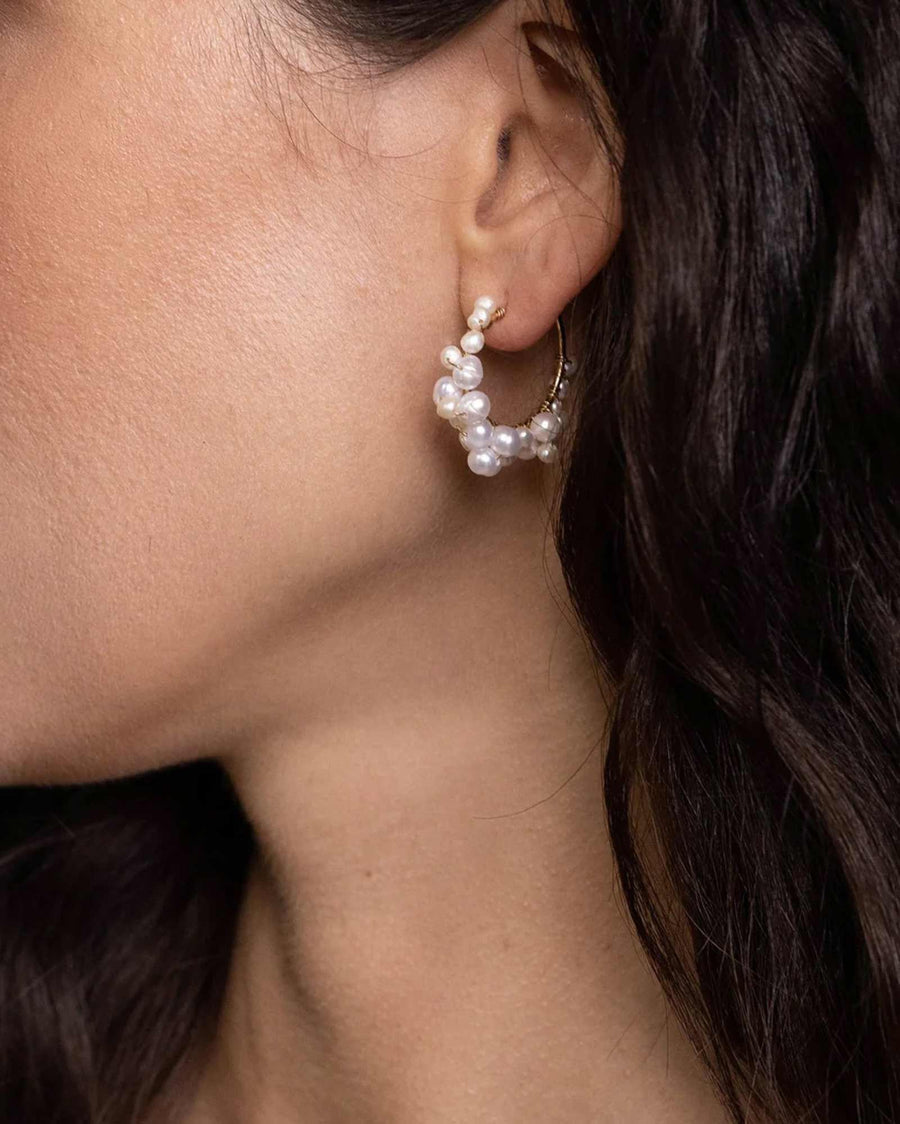 Olive & Piper-Mini Cruz Pearl Hoops-Earrings-14k Gold Plated, Freshwater Pearls-Blue Ruby Jewellery-Vancouver Canada