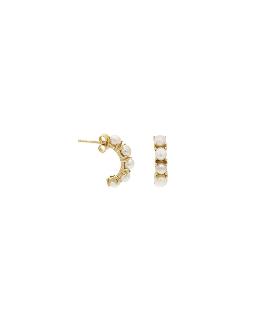 Quiet Icon-Mini Pearl J Hoops-Earrings-14k Gold Vermeil, White Pearl-Blue Ruby Jewellery-Vancouver Canada