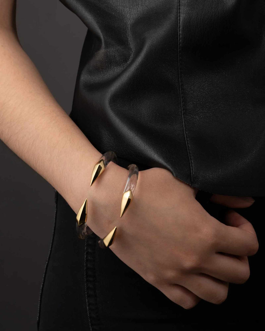 Alexis Bittar-Mirrored Pyramid Lucite Blake Hinge Bracelet-Bracelets-14k Gold Plated, Clear Lucite-Blue Ruby Jewellery-Vancouver Canada