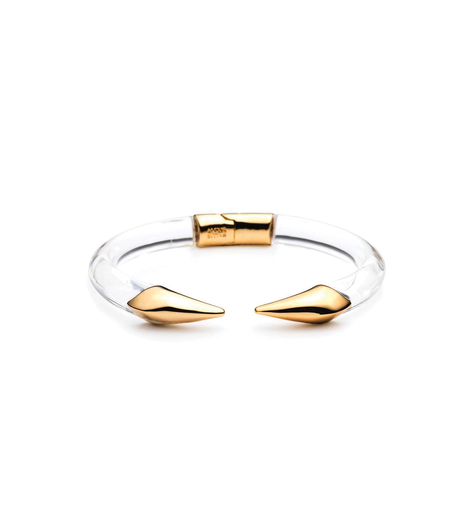 Alexis Bittar-Mirrored Pyramid Lucite Blake Hinge Bracelet-Bracelets-14k Gold Plated, Clear Lucite-Blue Ruby Jewellery-Vancouver Canada