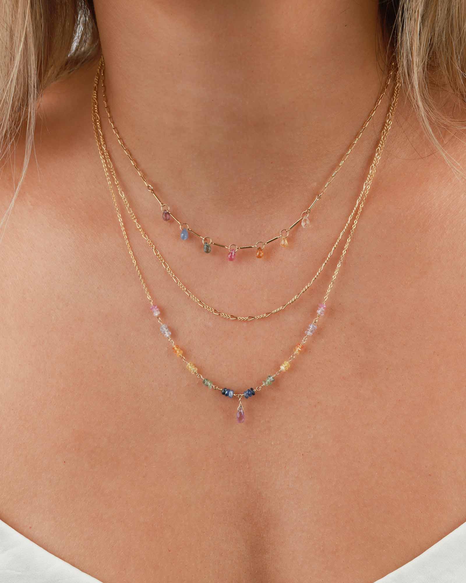 Mixed Chain Teardrop Stone Necklace 14k Gold Filled, Multi