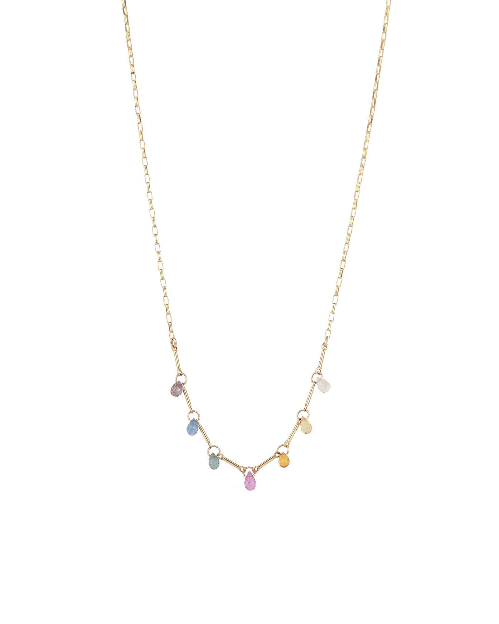 Mixed Chain Teardrop Stone Necklace 14k Gold Filled, Multi