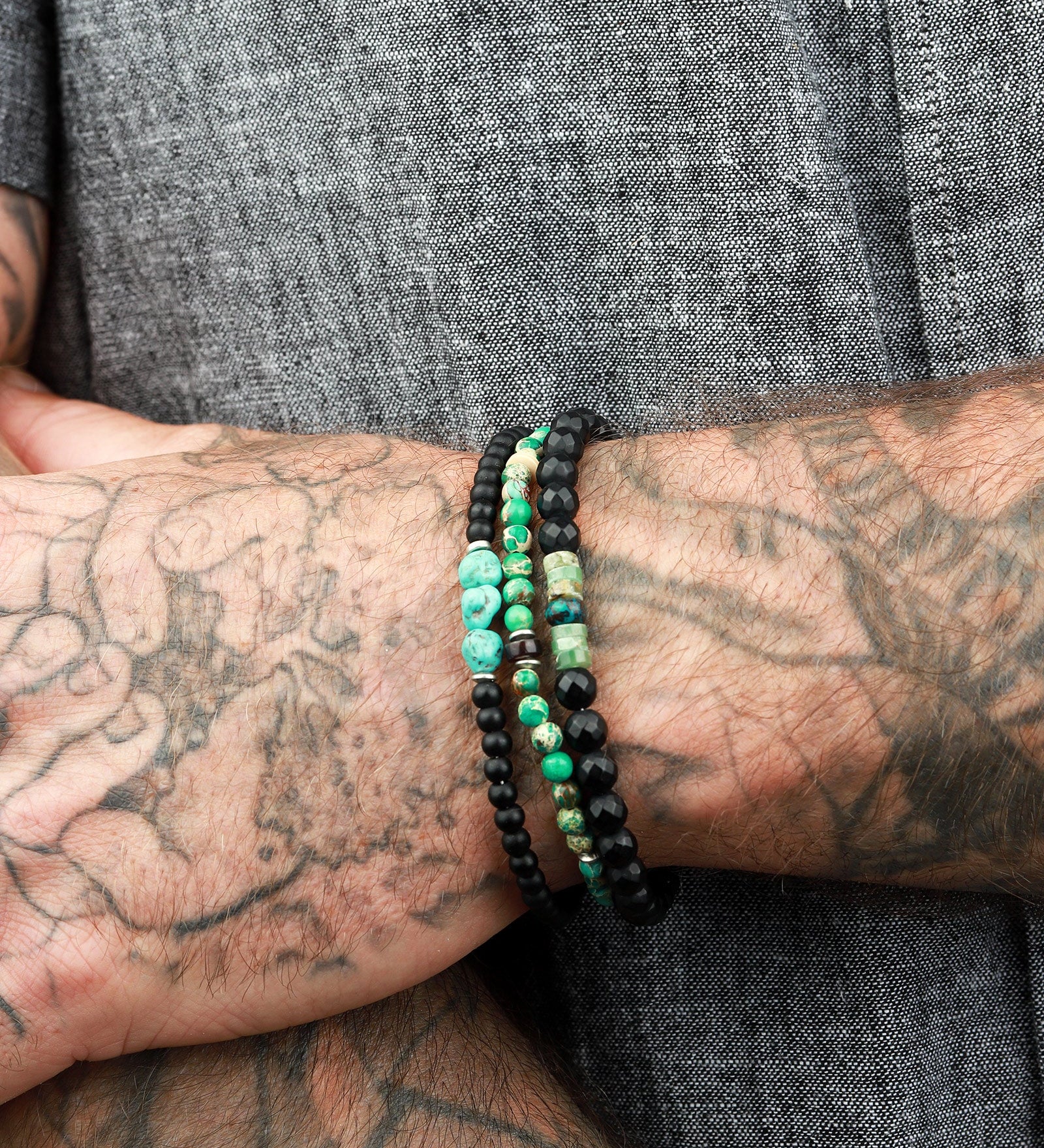 Finley & Wilder-Mixed Gumba Stone Bracelet-Bracelets-Oxidized Silver, Gumba Beads-Blue Ruby Jewellery-Vancouver Canada