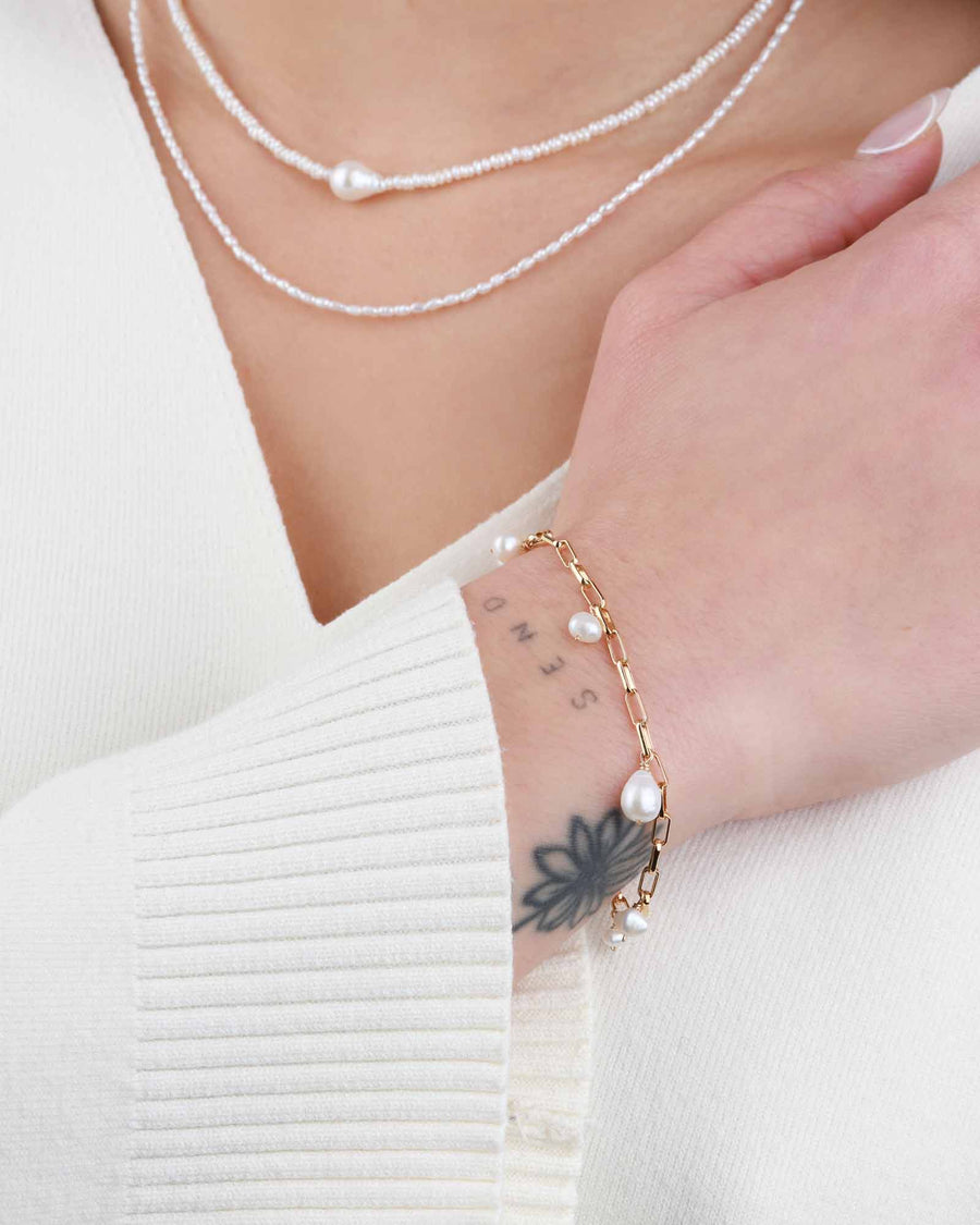Poppy Rose-Mixed Pearl Drop Chain Bracelet-Bracelets-14k Gold-fill, Freshwater Pearl-Blue Ruby Jewellery-Vancouver Canada