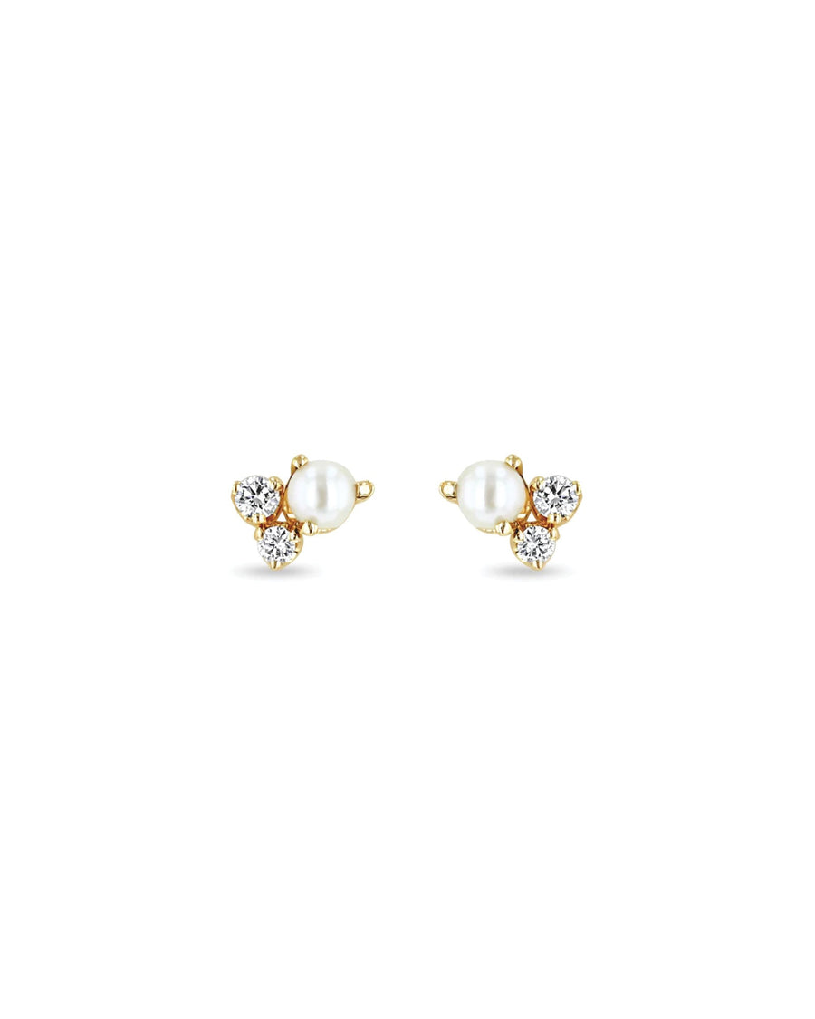 Zoe Chicco-Mixed Prong Diamond + Pearl Cluster Studs-Earrings-14k Yellow Gold, White Pearl-Blue Ruby Jewellery-Vancouver Canada