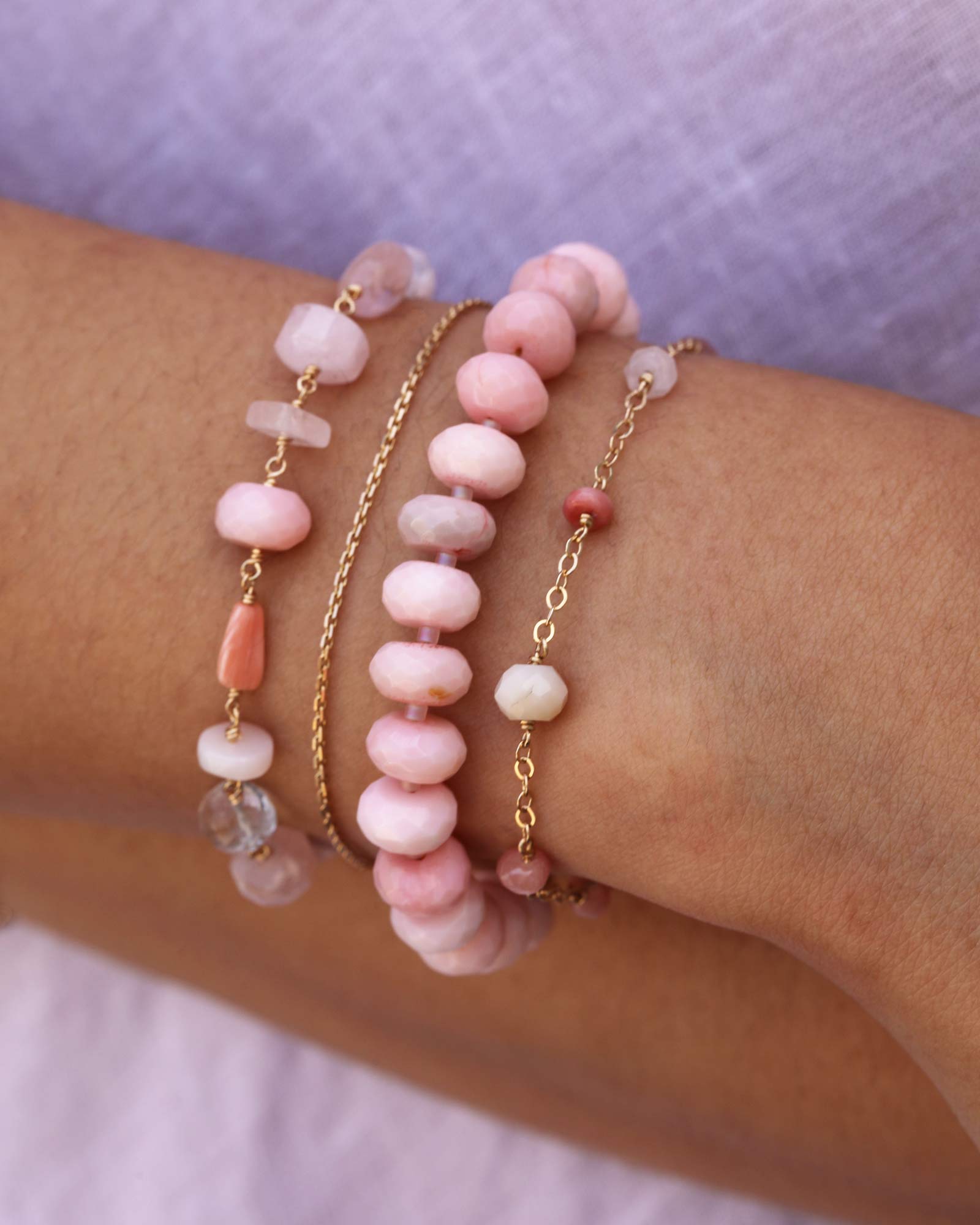 Gem Jar-Mixed Shape Station Bracelet-Bracelets-14kt Gold Filled, Pink Opal-Blue Ruby Jewellery-Vancouver Canada