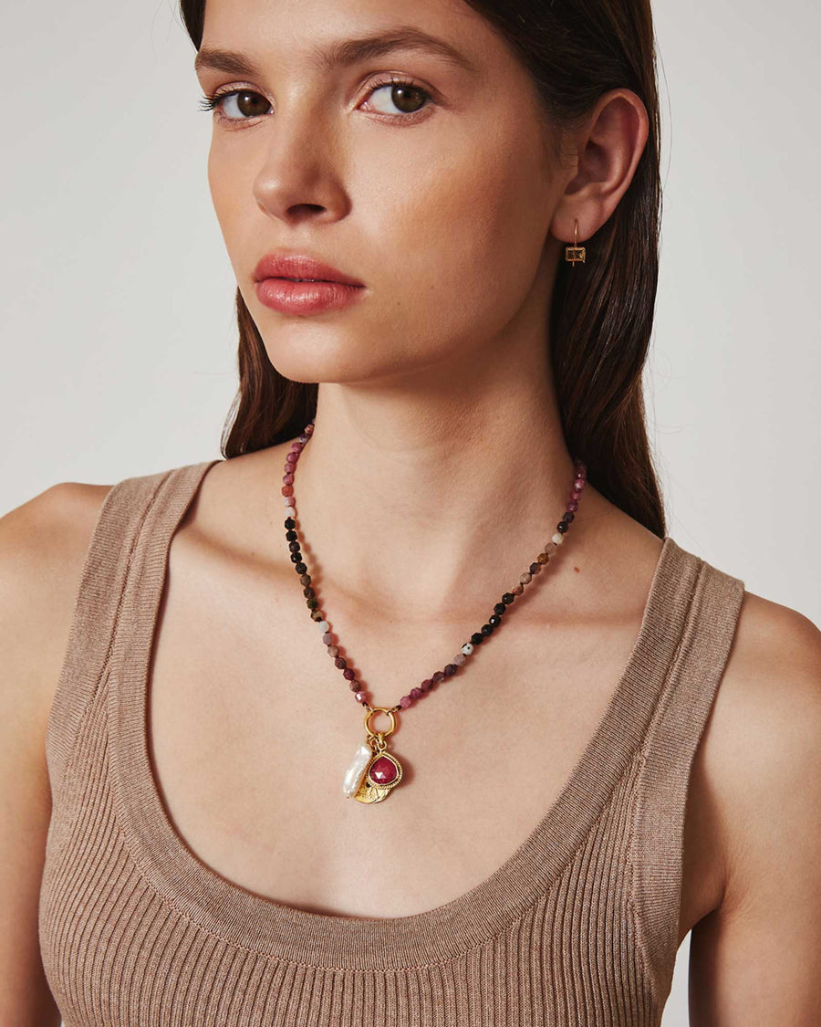 Chan Luu-Mixed Stone Cluster Necklace-Necklaces-18k Gold Vermeil, Tourmaline-Blue Ruby Jewellery-Vancouver Canada