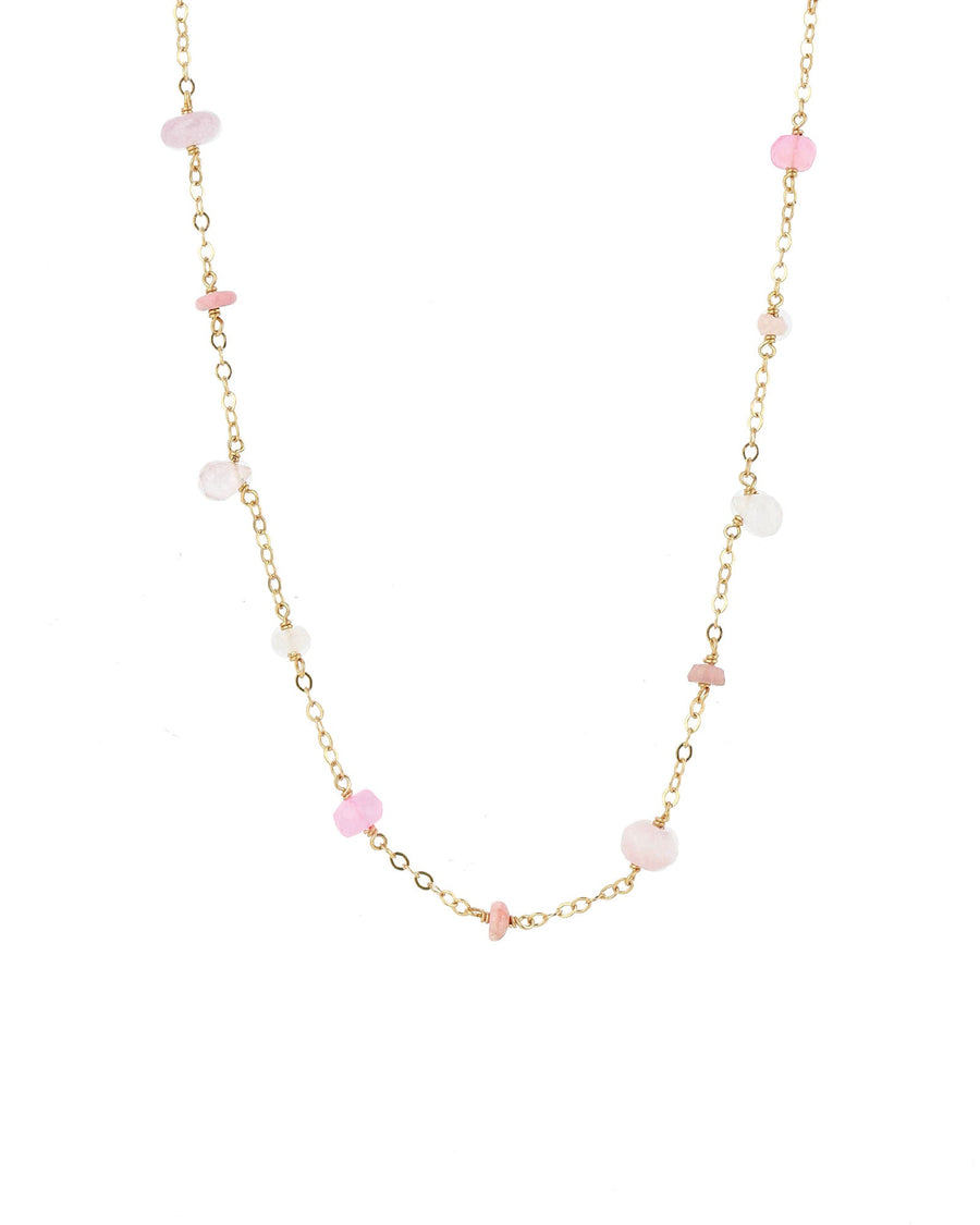 Gem Jar-Mixed Stone Station Necklace-Necklaces-14kt Gold Filled, Pink Opal-Blue Ruby Jewellery-Vancouver Canada