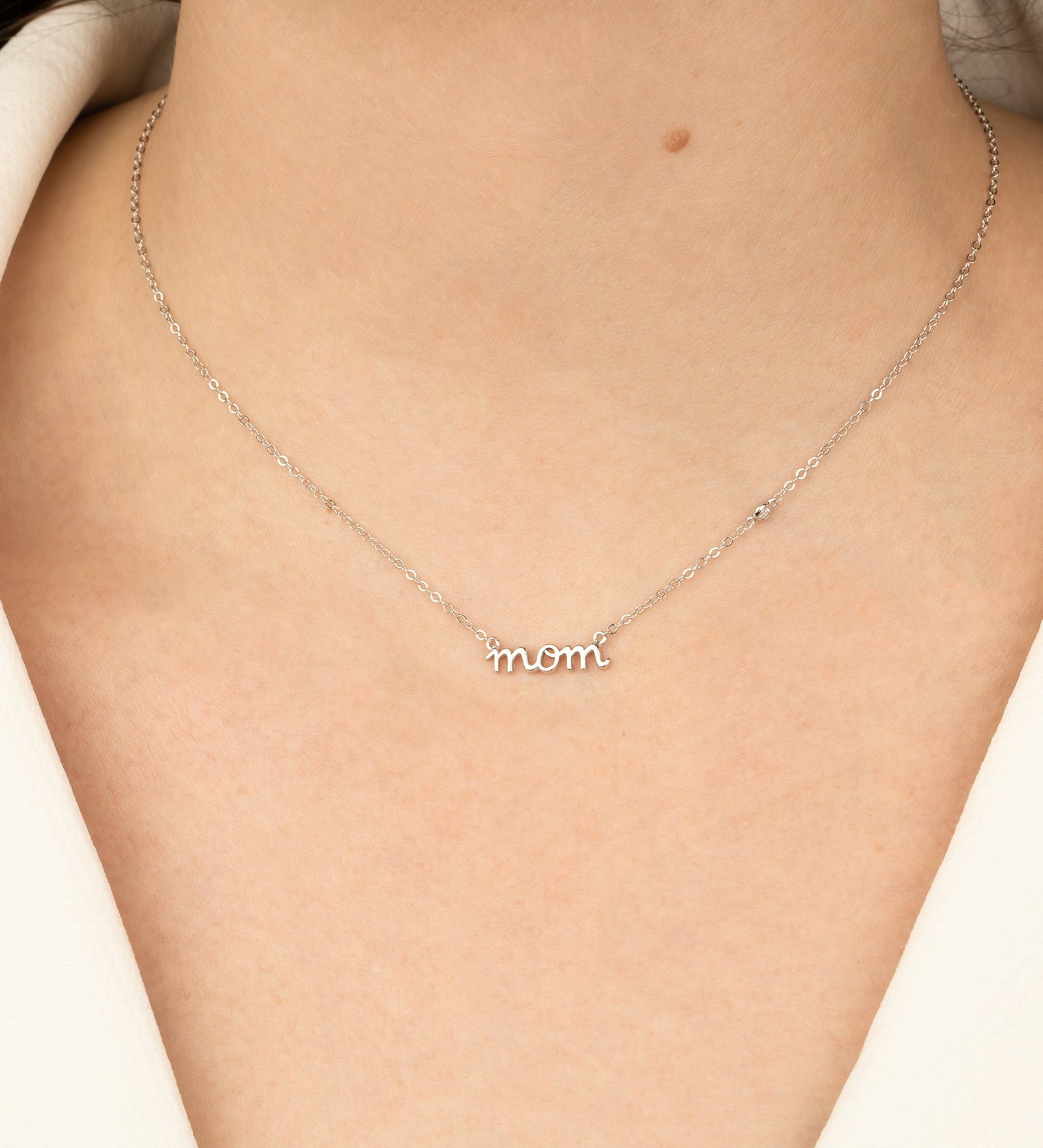 Quiet Icon-Mom Cursive CZ Necklace-Necklaces-Sterling Silver, Cubic Zirconia-Blue Ruby Jewellery-Vancouver Canada