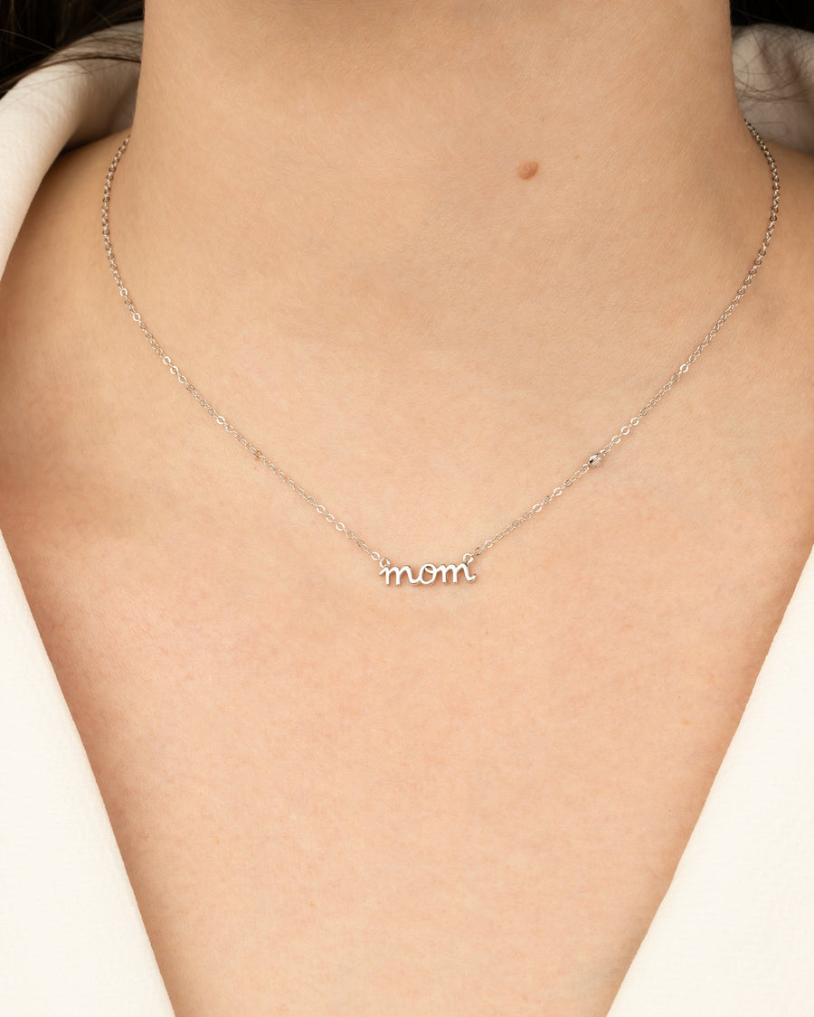 Quiet Icon-Mom Cursive CZ Necklace-Necklaces-Sterling Silver, Cubic Zirconia-Blue Ruby Jewellery-Vancouver Canada