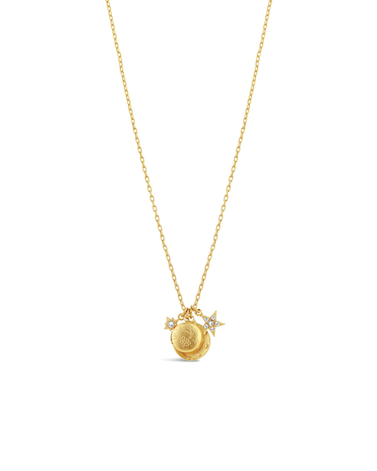 La Vie Parisienne-Moon & Star Charm Necklace-Necklaces-14k Gold Plated, White Crystal-Blue Ruby Jewellery-Vancouver Canada