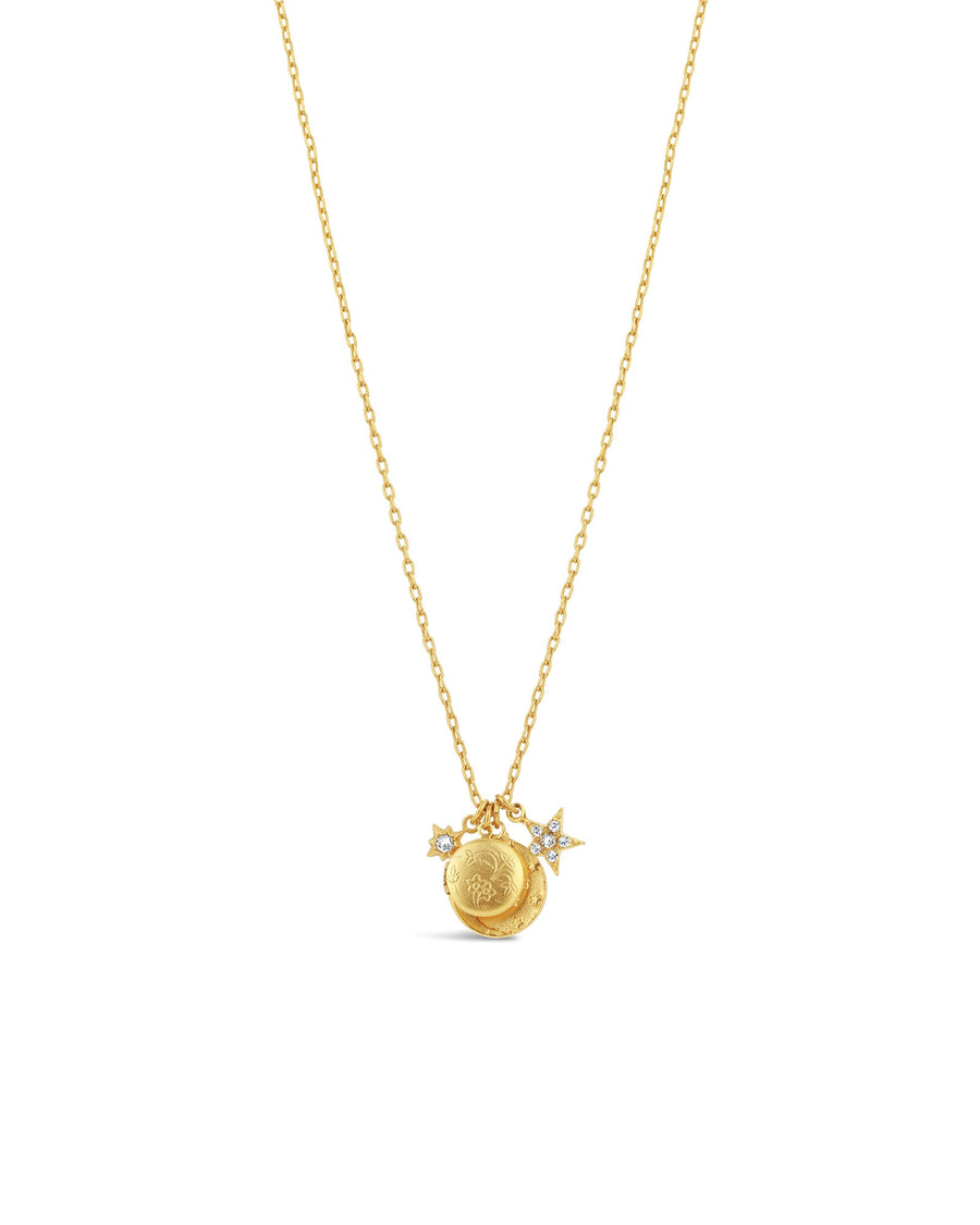 La Vie Parisienne-Moon & Star Charm Necklace-Necklaces-14k Gold Plated, White Crystal-Blue Ruby Jewellery-Vancouver Canada