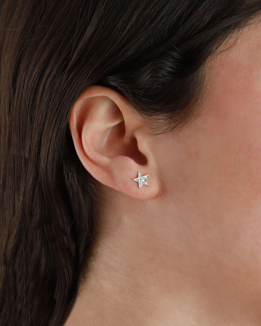 Tashi-Moon + Star Pavé Studs-Earrings-Sterling Silver, Cubic Zirconia-Moon & Star-Blue Ruby Jewellery-Vancouver Canada