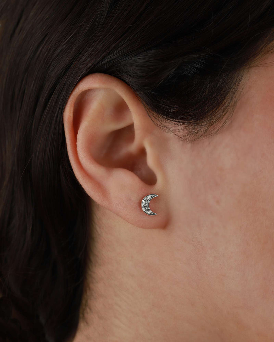 Tashi-Moon + Star Pavé Studs-Earrings-Sterling Silver, Cubic Zirconia-Moon & Star-Blue Ruby Jewellery-Vancouver Canada