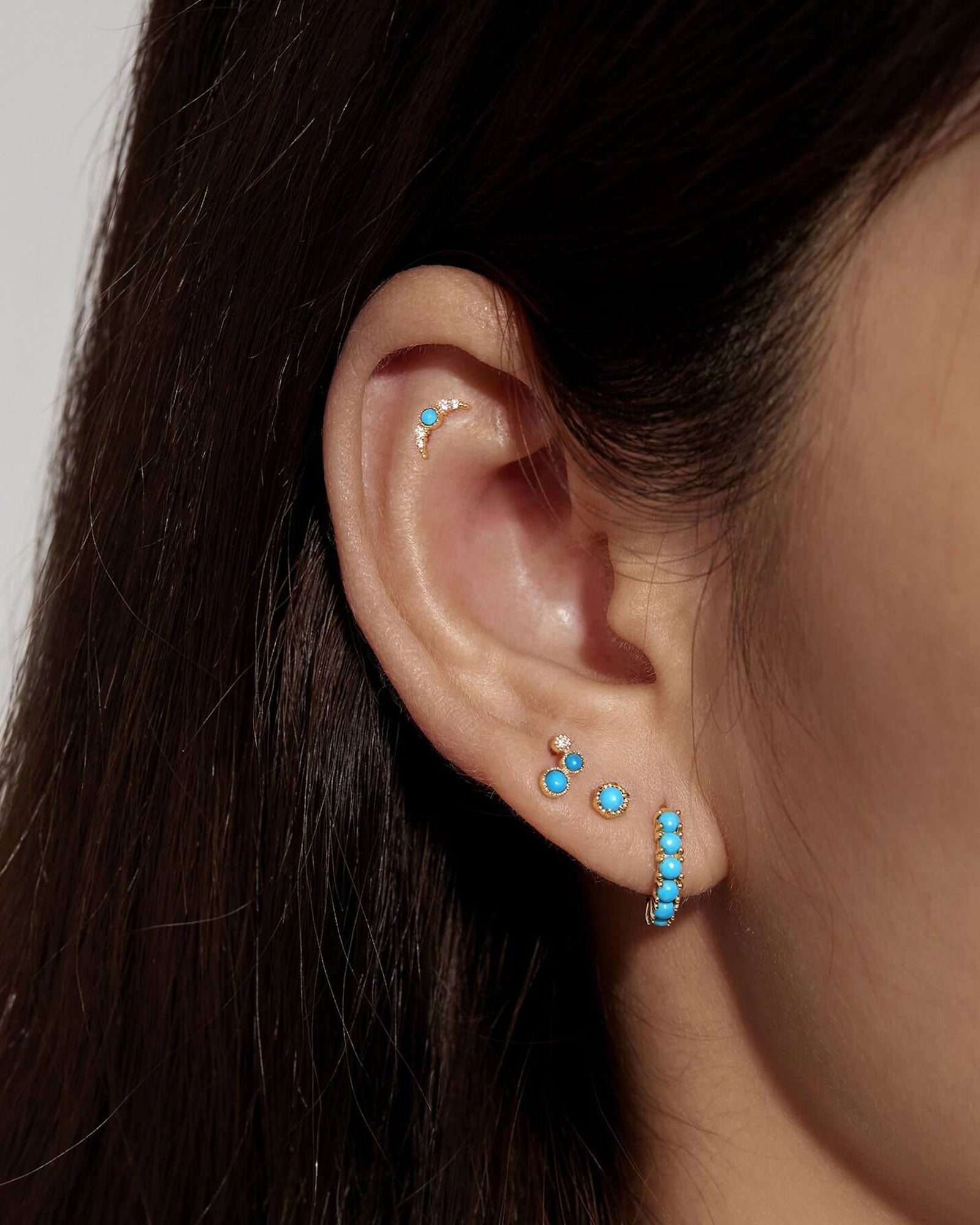 Quiet Icon-Moon Turquoise + CZ Stud | 9mm-Earrings-14k Gold Vermeil, Cubic Zirconia-Blue Ruby Jewellery-Vancouver Canada