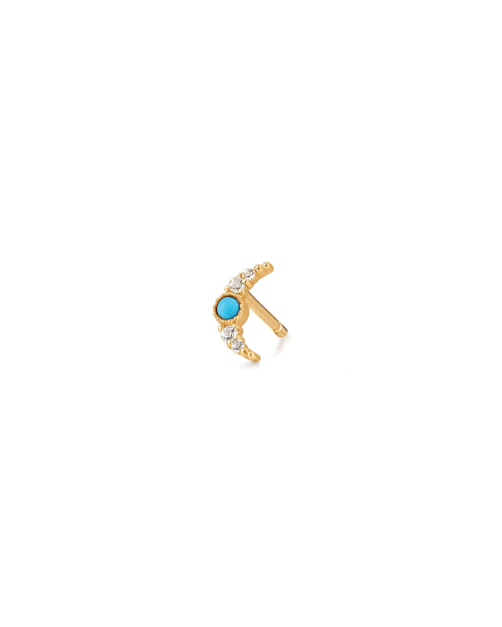 Quiet Icon-Moon Turquoise + CZ Stud | 9mm-Earrings-14k Gold Vermeil, Cubic Zirconia-Blue Ruby Jewellery-Vancouver Canada
