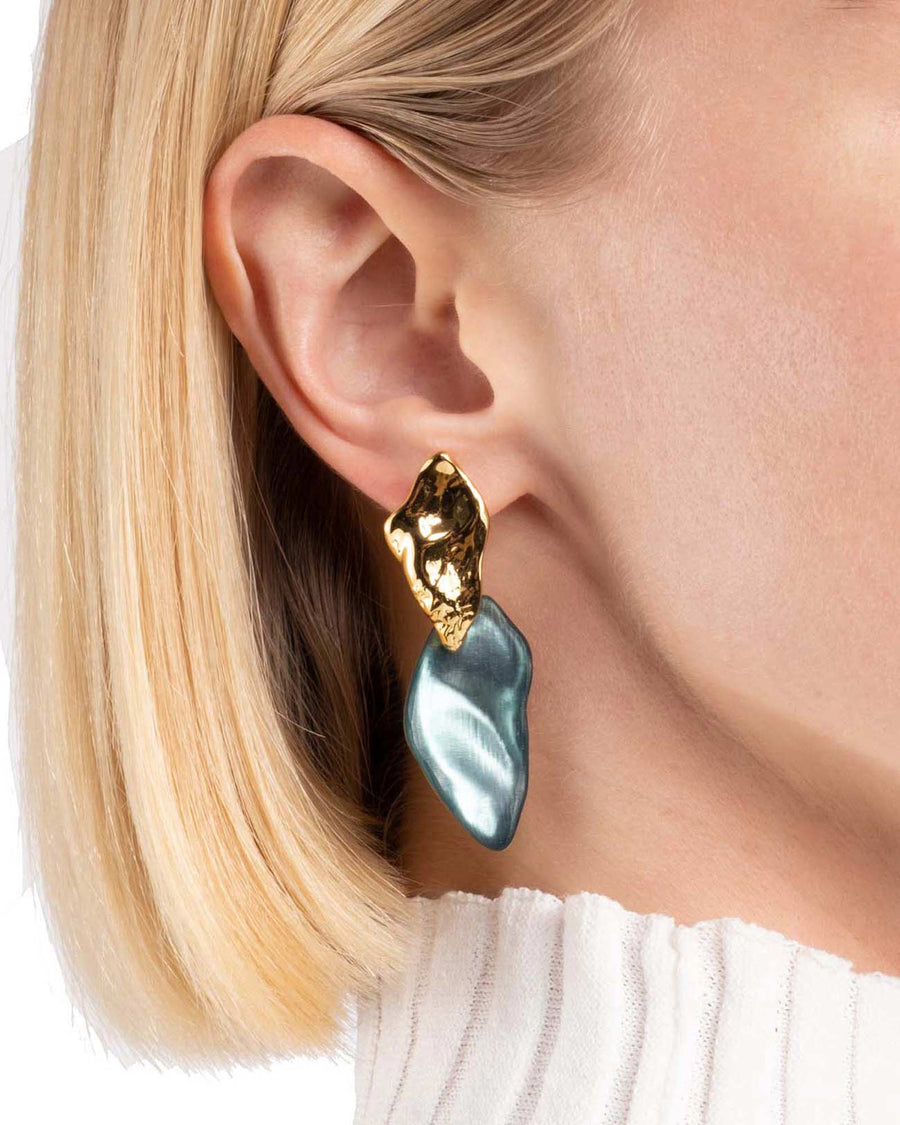Alexis Bittar-Mosaic Lucite Post Earrings-Earrings-14k Gold Plated, Teal Lucite-Blue Ruby Jewellery-Vancouver Canada