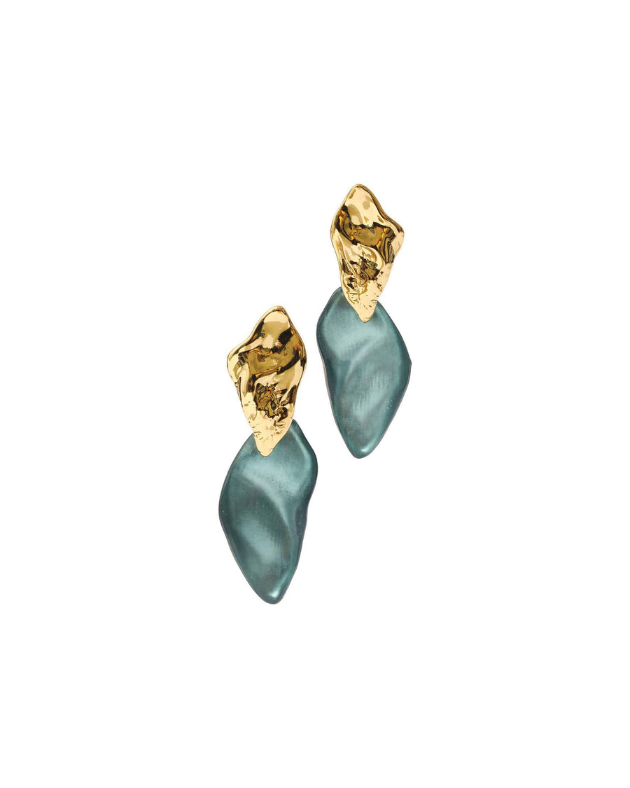 Alexis Bittar-Mosaic Lucite Post Earrings-Earrings-14k Gold Plated, Teal Lucite-Blue Ruby Jewellery-Vancouver Canada