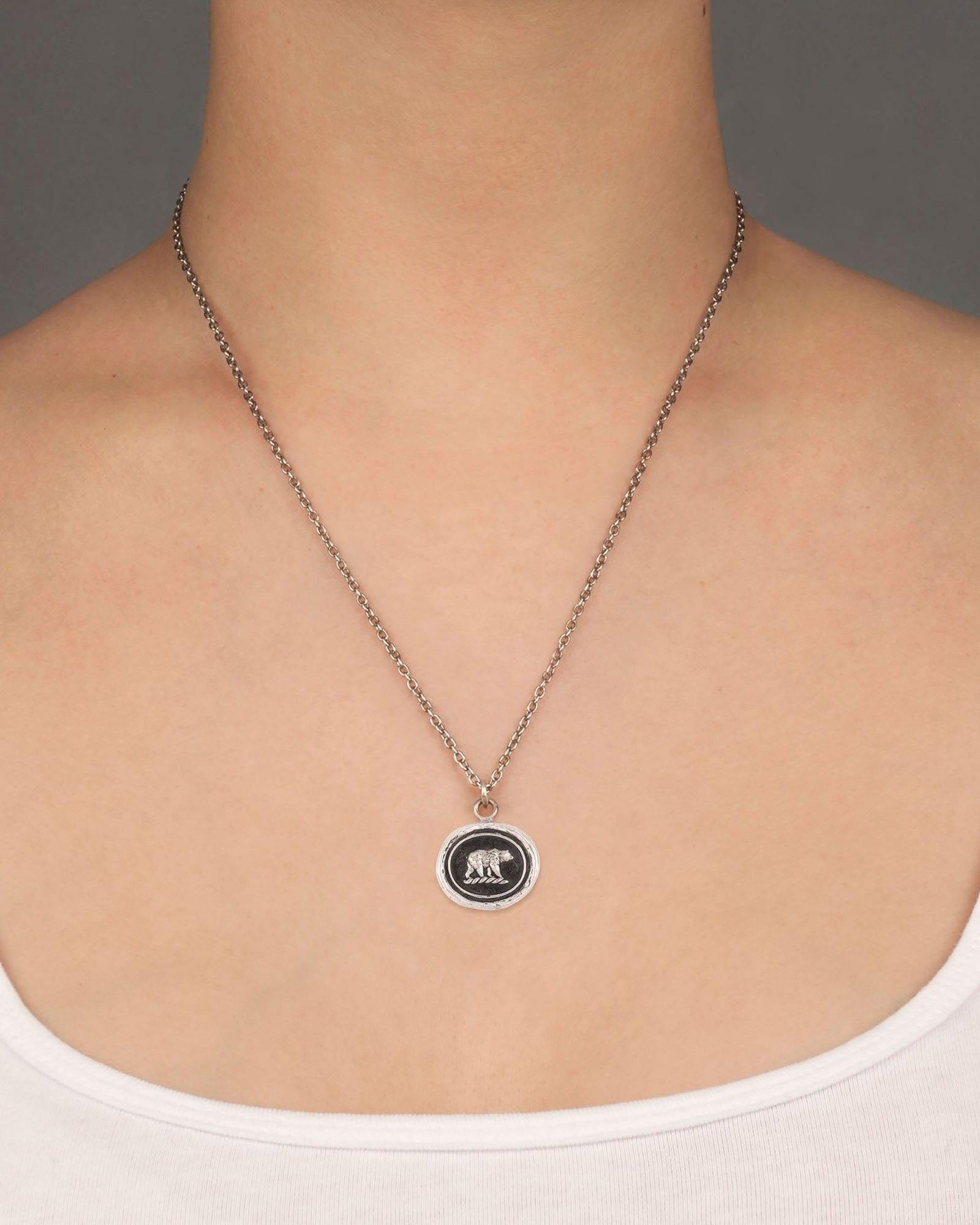 Mother Bear Talisman-Oxidized Sterling Silver-Blue Ruby Jewellery-Vancouver Canada