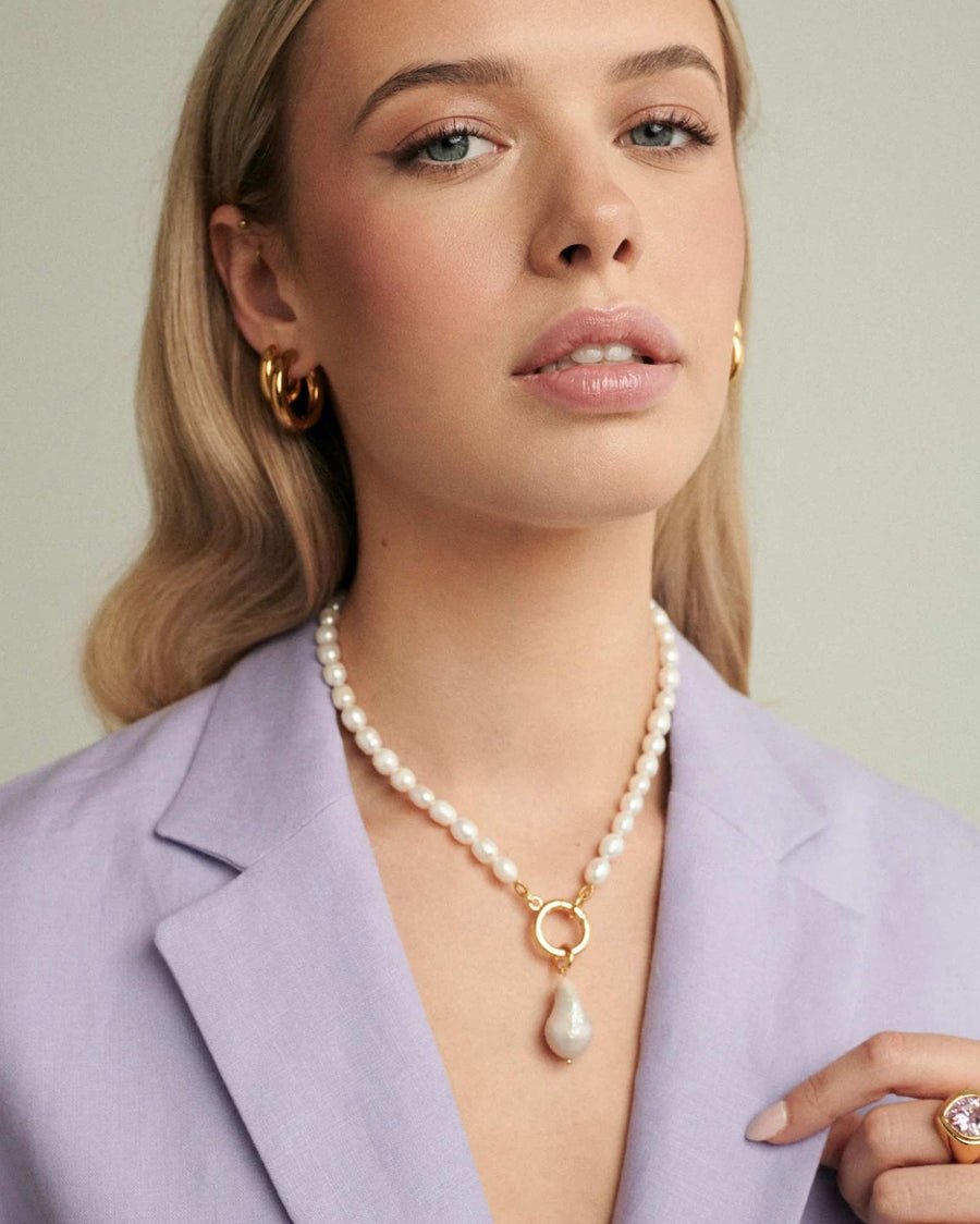 Mademoiselle Jules-Mother of Pearl Necklace-Necklaces-14k Gold Plated, White Pearl-Blue Ruby Jewellery-Vancouver Canada