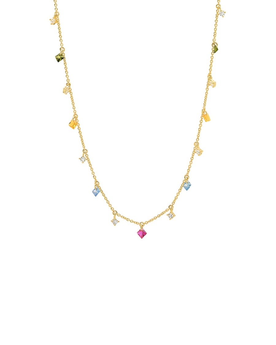 Tai-Multi Coloured Dangle Chain Necklace-Necklaces-Gold Plated, Rainbow Glass Stones, Cubic Zirconia-Blue Ruby Jewellery-Vancouver Canada