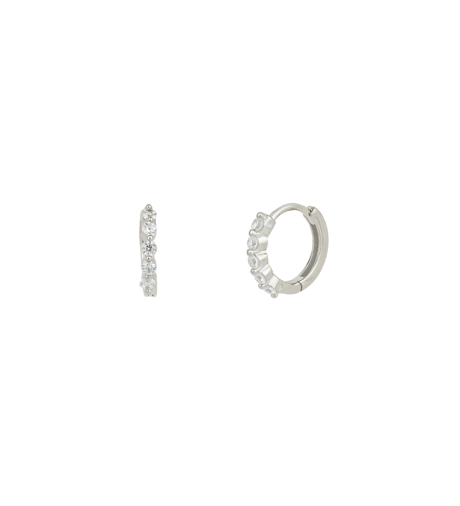 Quiet Icon-Multi CZ Huggies | 12mm-Earrings-Rhodium Plated Sterling Silver, Cubic Zirconia-Blue Ruby Jewellery-Vancouver Canada
