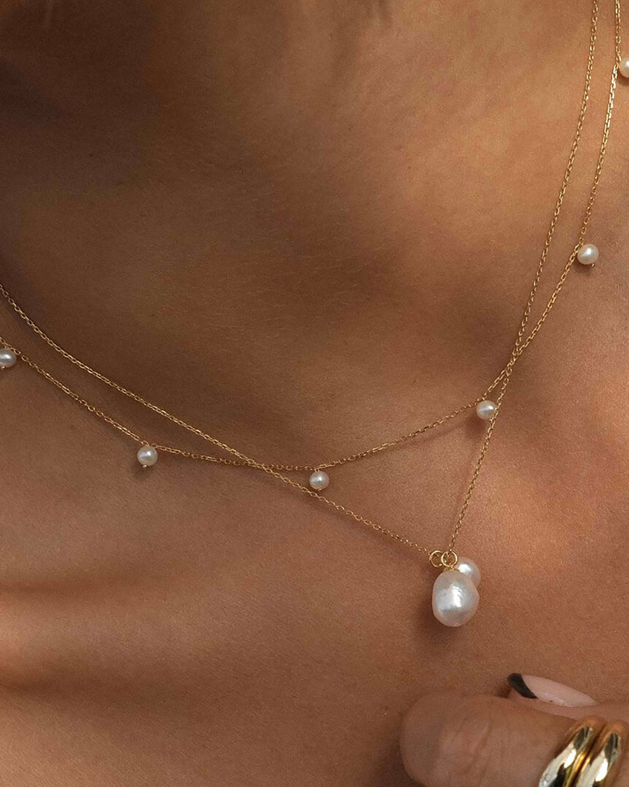 Quiet Icon-Multi Pearl Drop Necklace-Necklaces-14k Gold Vermeil, White Pearl-Blue Ruby Jewellery-Vancouver Canada