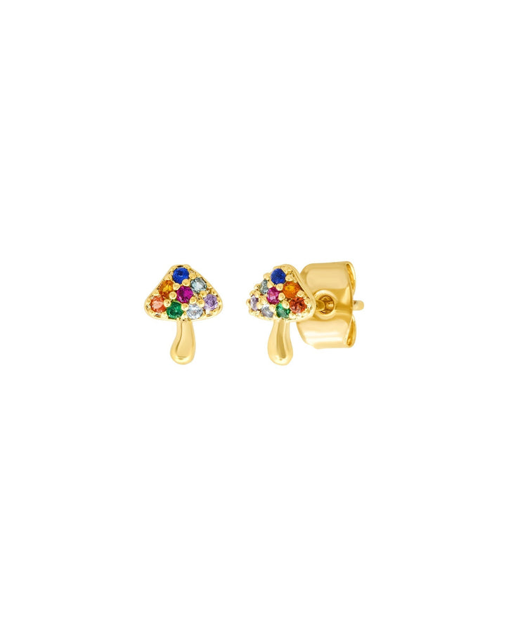 Tai-Mushroom Studs-Earrings-Gold Plated, Multi-Colour Cubic Zirconia-Blue Ruby Jewellery-Vancouver Canada