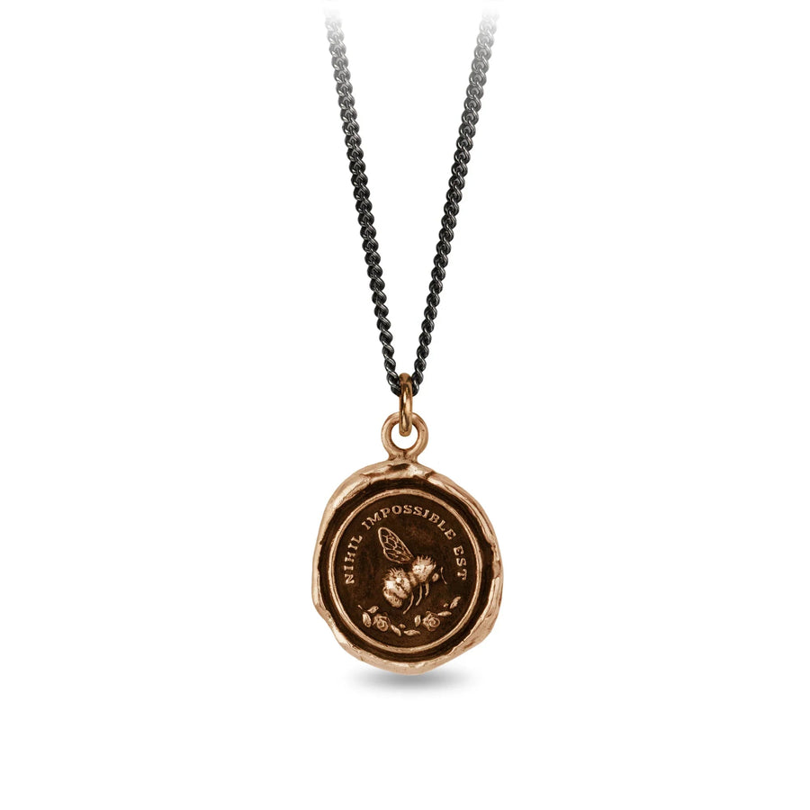 Pyrrha-Nothing is Impossible Talisman-Necklaces-Bronze-Blue Ruby Jewellery-Vancouver Canada