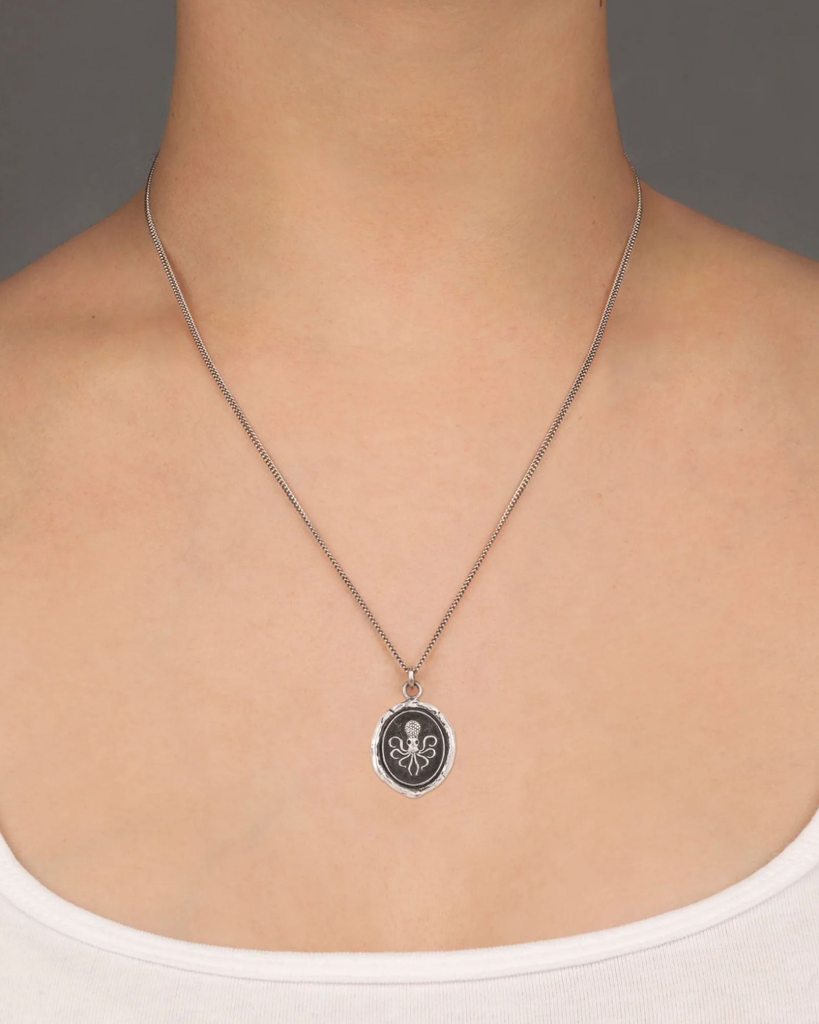 Octopus Talisman-Oxidized Sterling Silver-Blue Ruby Jewellery-Vancouver Canada