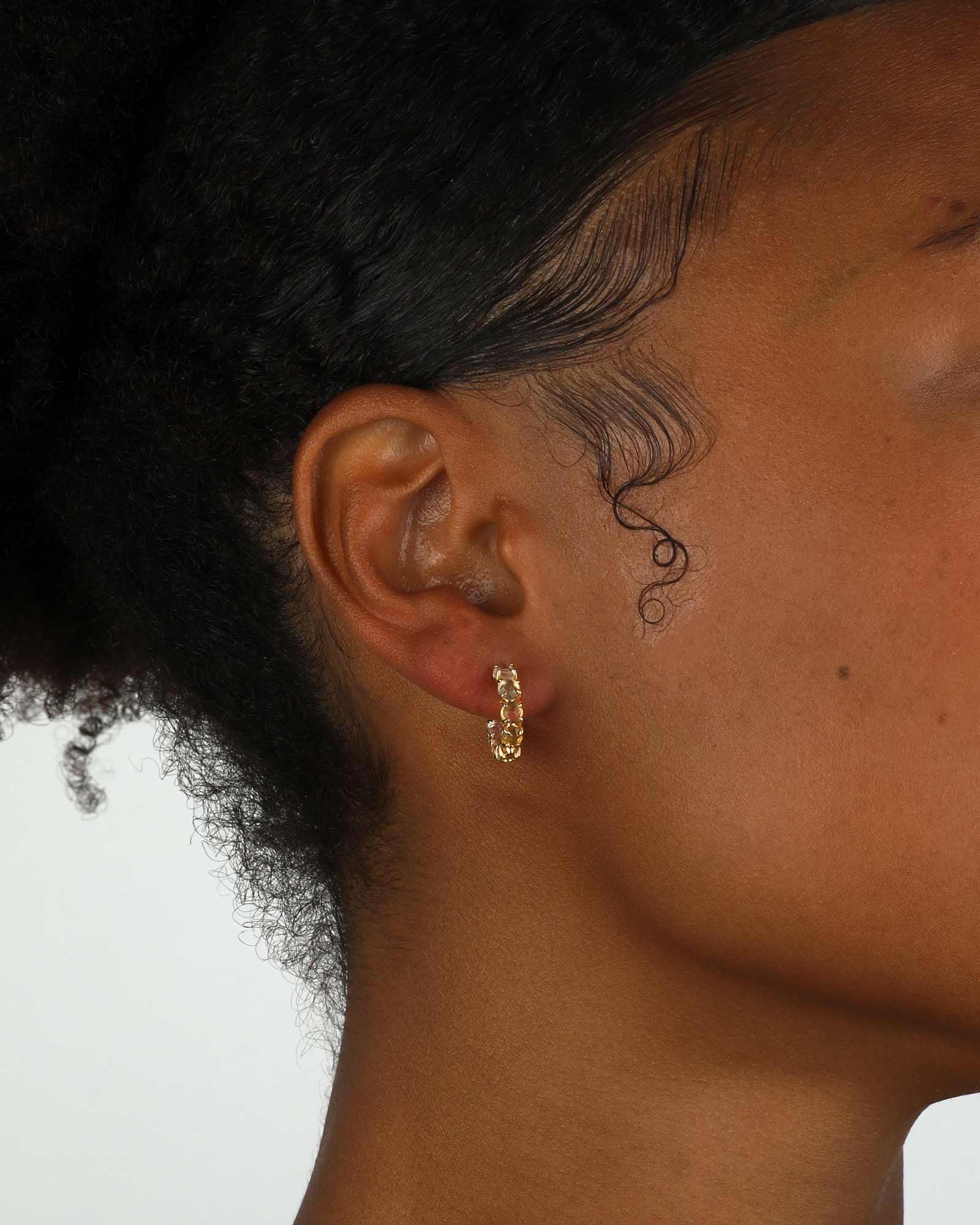 Tai-Ombre Birthstone Hoops | November-Earrings-14k Gold Plated, Rock Crystal-Blue Ruby Jewellery-Vancouver Canada