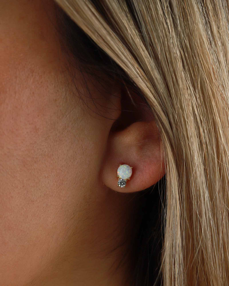 Quiet Icon-Opal CZ Drop Studs-Earrings-14k Gold Vermeil, Cubic Zirconia-Blue Ruby Jewellery-Vancouver Canada