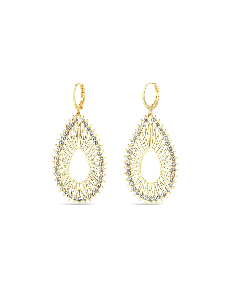 La Vie Parisienne-Open Teardrop Hooks-Earrings-14k Gold Plated, White Crystal-Blue Ruby Jewellery-Vancouver Canada