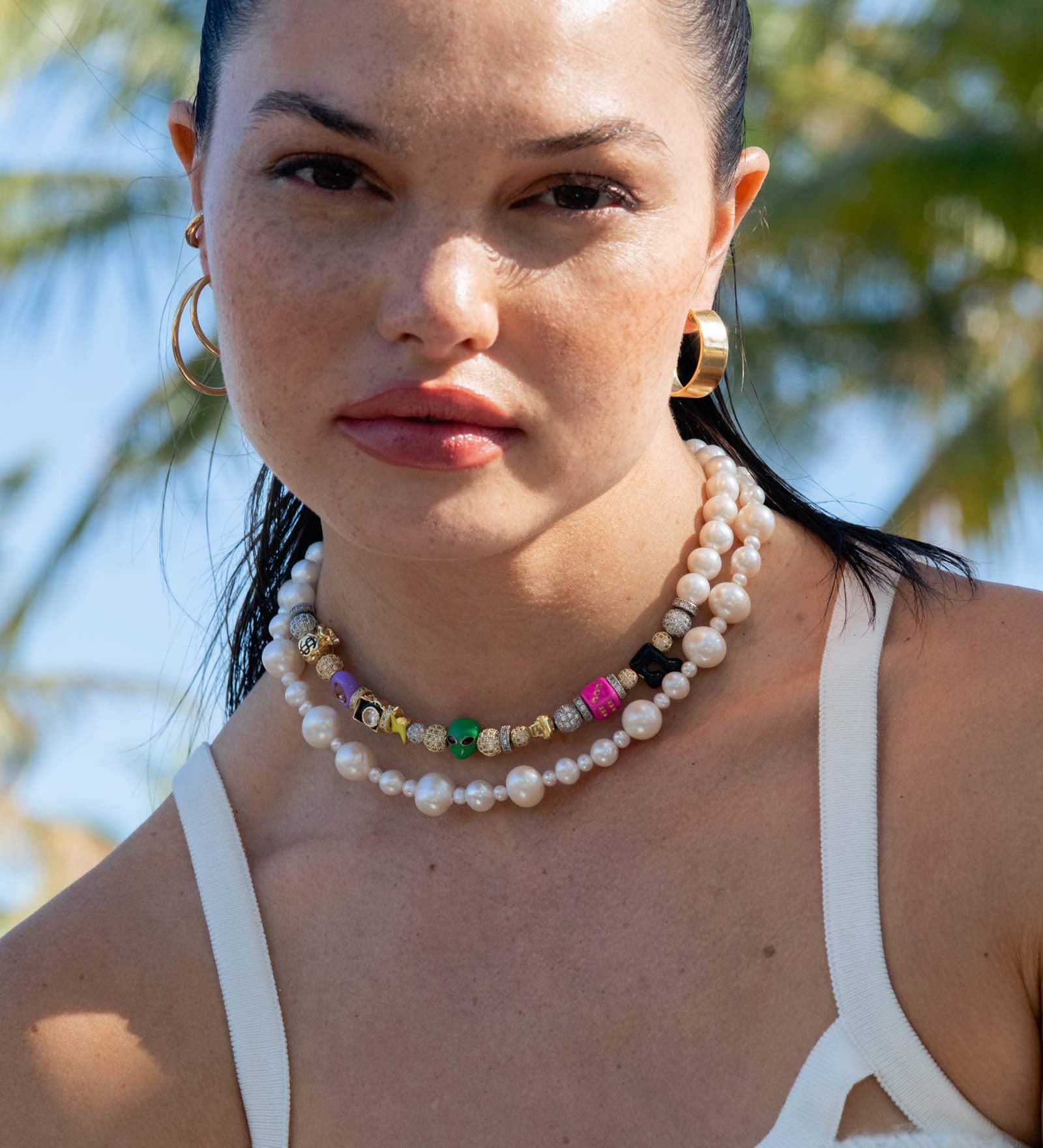 Martha Calvo-Out of this World Necklace-Necklaces-14k Gold Plated, Freshwater Pearls-Blue Ruby Jewellery-Vancouver Canada