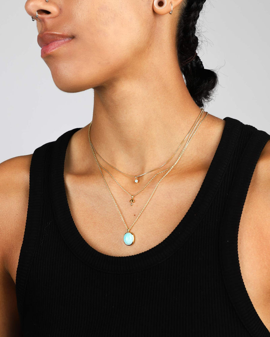 Tashi-Oval Bezel Stone Necklace-Necklaces-14k Gold Vermeil, Amazonite-Blue Ruby Jewellery-Vancouver Canada