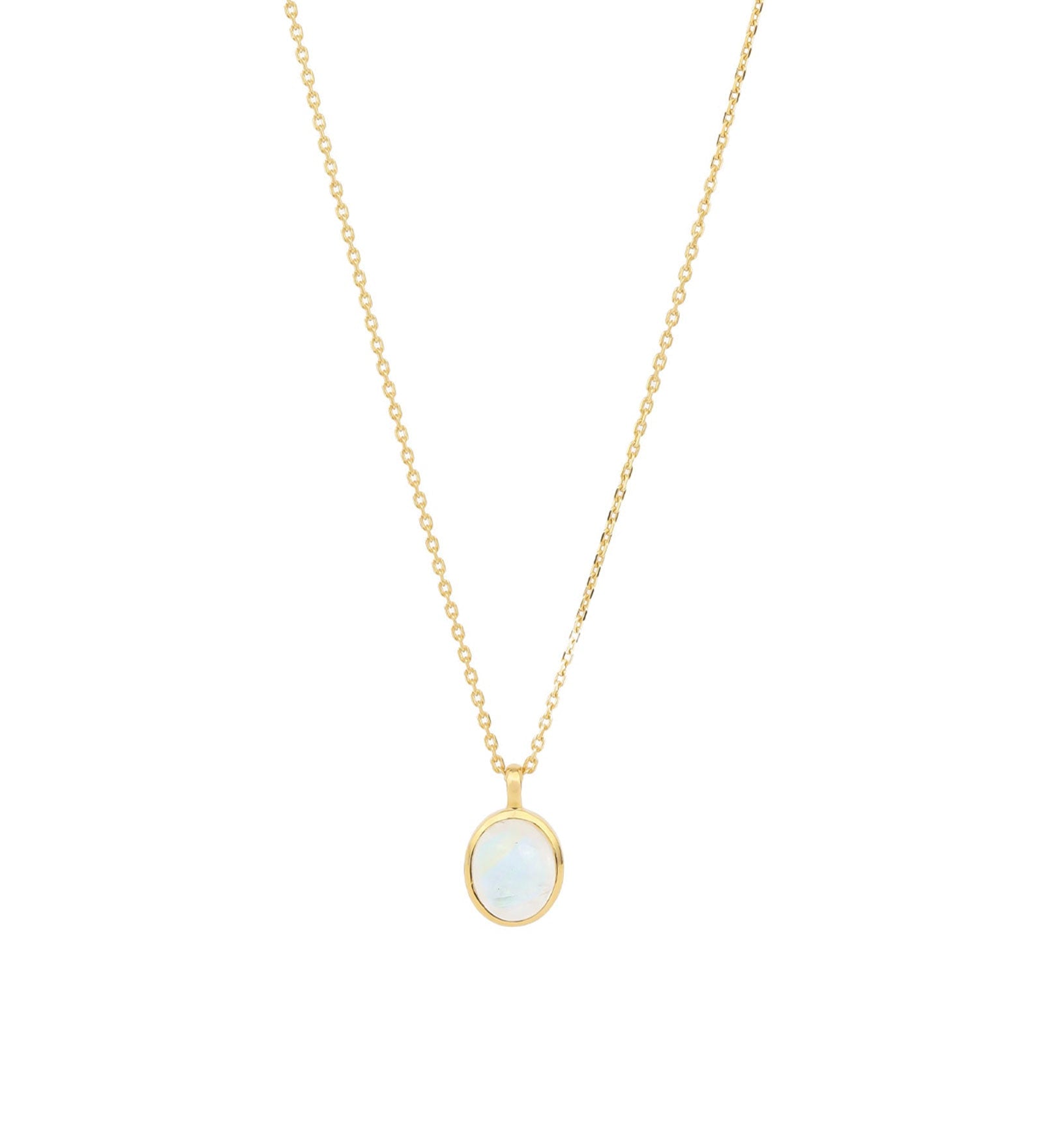 Tashi-Oval Bezel Stone Necklace-Necklaces-14k Gold Vermeil, Rainbow Moonstone-Blue Ruby Jewellery-Vancouver Canada