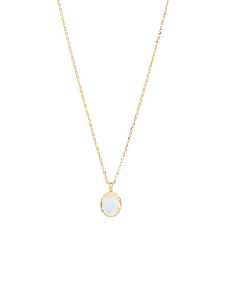 Tashi-Oval Bezel Stone Necklace-Necklaces-14k Gold Vermeil, Rainbow Moonstone-Blue Ruby Jewellery-Vancouver Canada