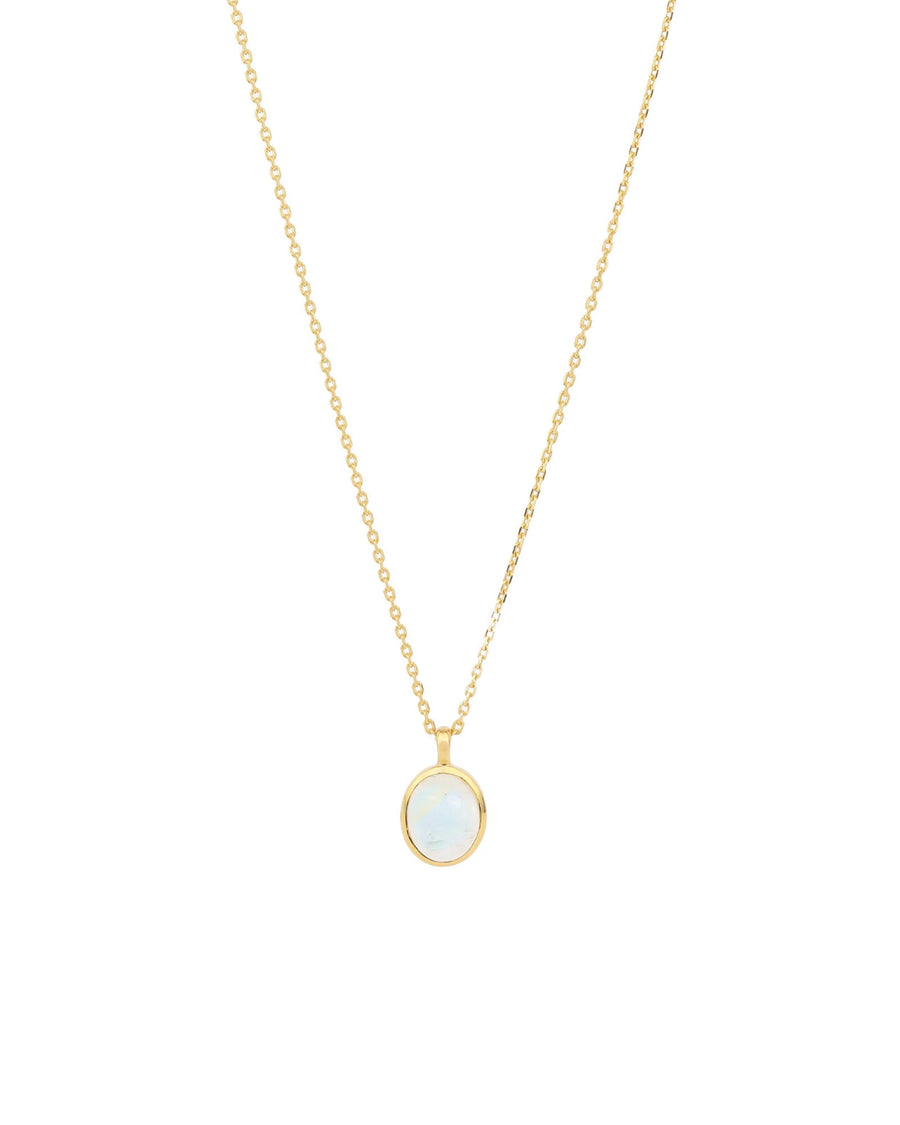 Tashi-Oval Bezel Stone Necklace-Necklaces-14k Gold Vermeil, Rainbow Moonstone-Blue Ruby Jewellery-Vancouver Canada
