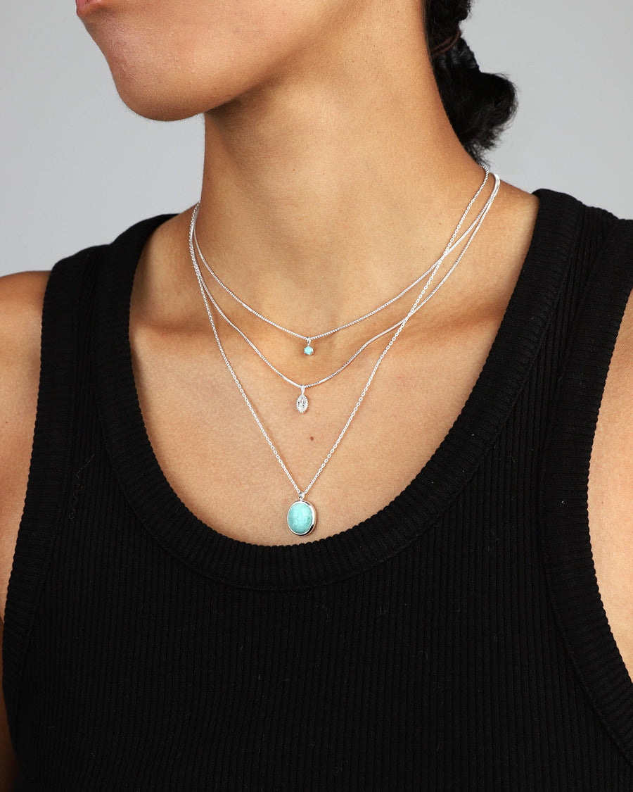 Tashi-Oval Bezel Stone Necklace-Necklaces-Sterling Silver, Amazonite-Blue Ruby Jewellery-Vancouver Canada