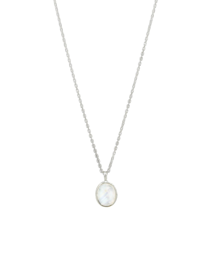 Tashi-Oval Bezel Stone Necklace-Necklaces-Sterling Silver, Rainbow Moonstone-Blue Ruby Jewellery-Vancouver Canada