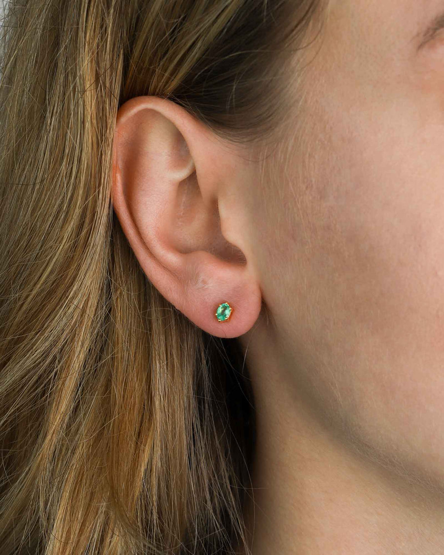 Tashi-Oval Emerald Studs-Earrings-14k Gold Vermeil, Emerald-Blue Ruby Jewellery-Vancouver Canada
