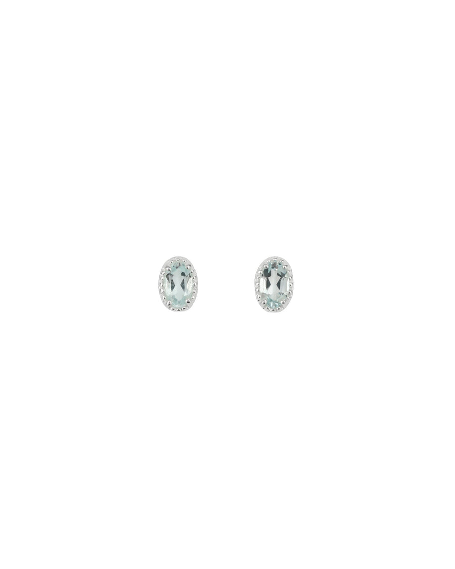 Tashi-Oval Milgrain Studs-Earrings-Sterling Silver, Aquamarine-Blue Ruby Jewellery-Vancouver Canada