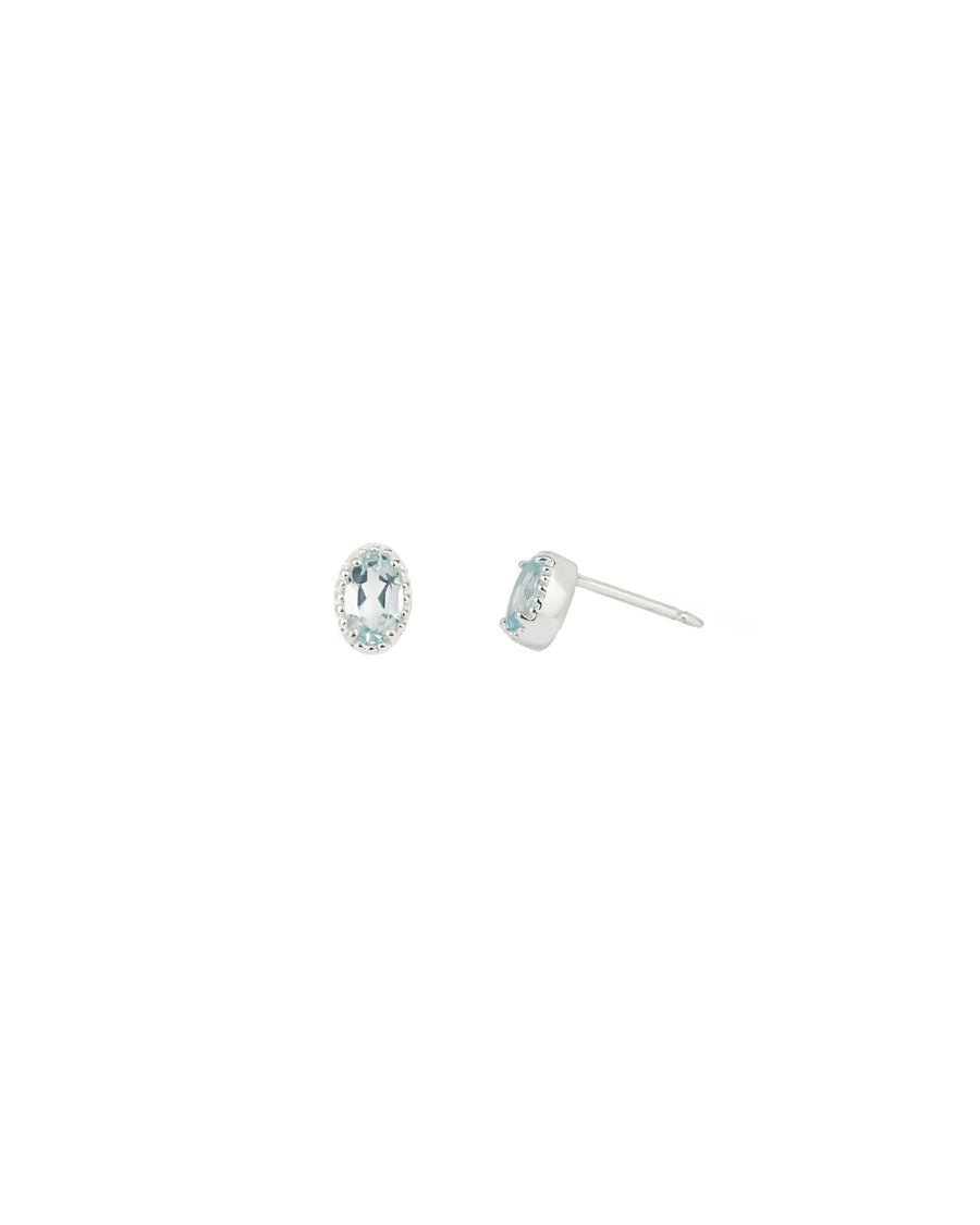 Tashi-Oval Milgrain Studs-Earrings-Sterling Silver, Aquamarine-Blue Ruby Jewellery-Vancouver Canada