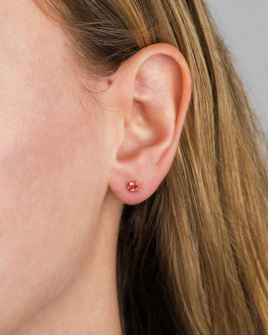 Tashi-Oval Pink Tourmaline Studs-Earrings-14k Gold Vermeil, Pink Tourmaline-Blue Ruby Jewellery-Vancouver Canada