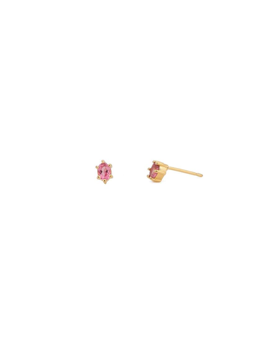Tashi-Oval Pink Tourmaline Studs-Earrings-14k Gold Vermeil, Pink Tourmaline-Blue Ruby Jewellery-Vancouver Canada