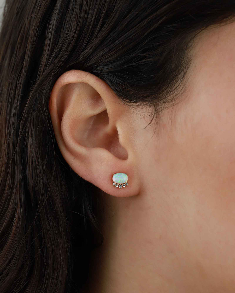 Tai-Oval Stone Studs-Earrings-Gold Plated, Opal, Cubic Zirconia-Blue Ruby Jewellery-Vancouver Canada