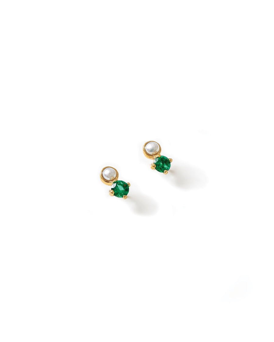 Wolf Circus-Paige Earrings-Earrings-Gold Plated, Synthetic Green Emerald, Freshwater Pearl-Blue Ruby Jewellery-Vancouver Canada