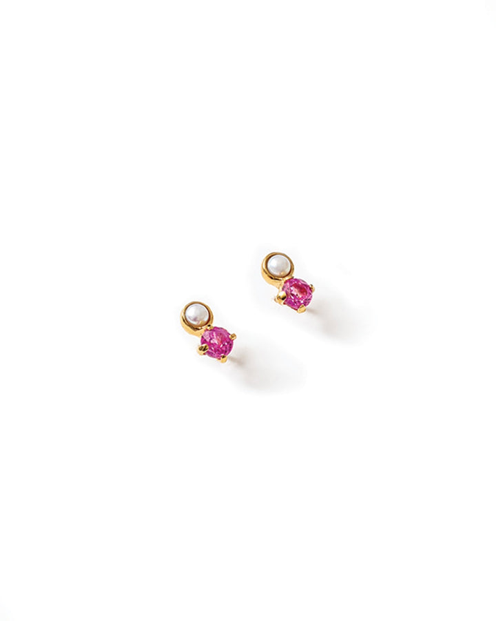 Wolf Circus-Paige Earrings-Earrings-Gold Plated, Synthetic Pink Sapphire, Freshwater Pearl-Blue Ruby Jewellery-Vancouver Canada
