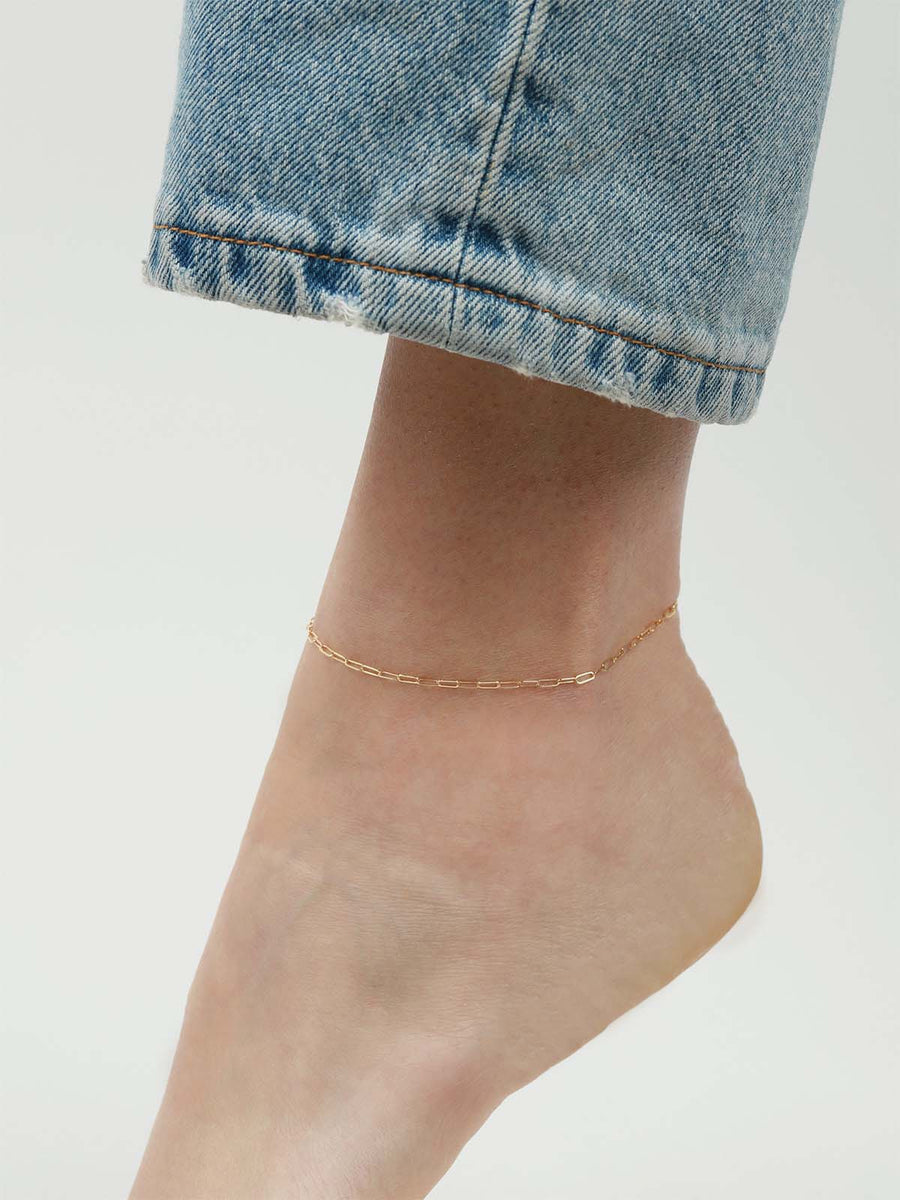 1948-Paperclip Chain Anklet I XS-Anklets-14k Gold-fill-Blue Ruby Jewellery-Vancouver Canada