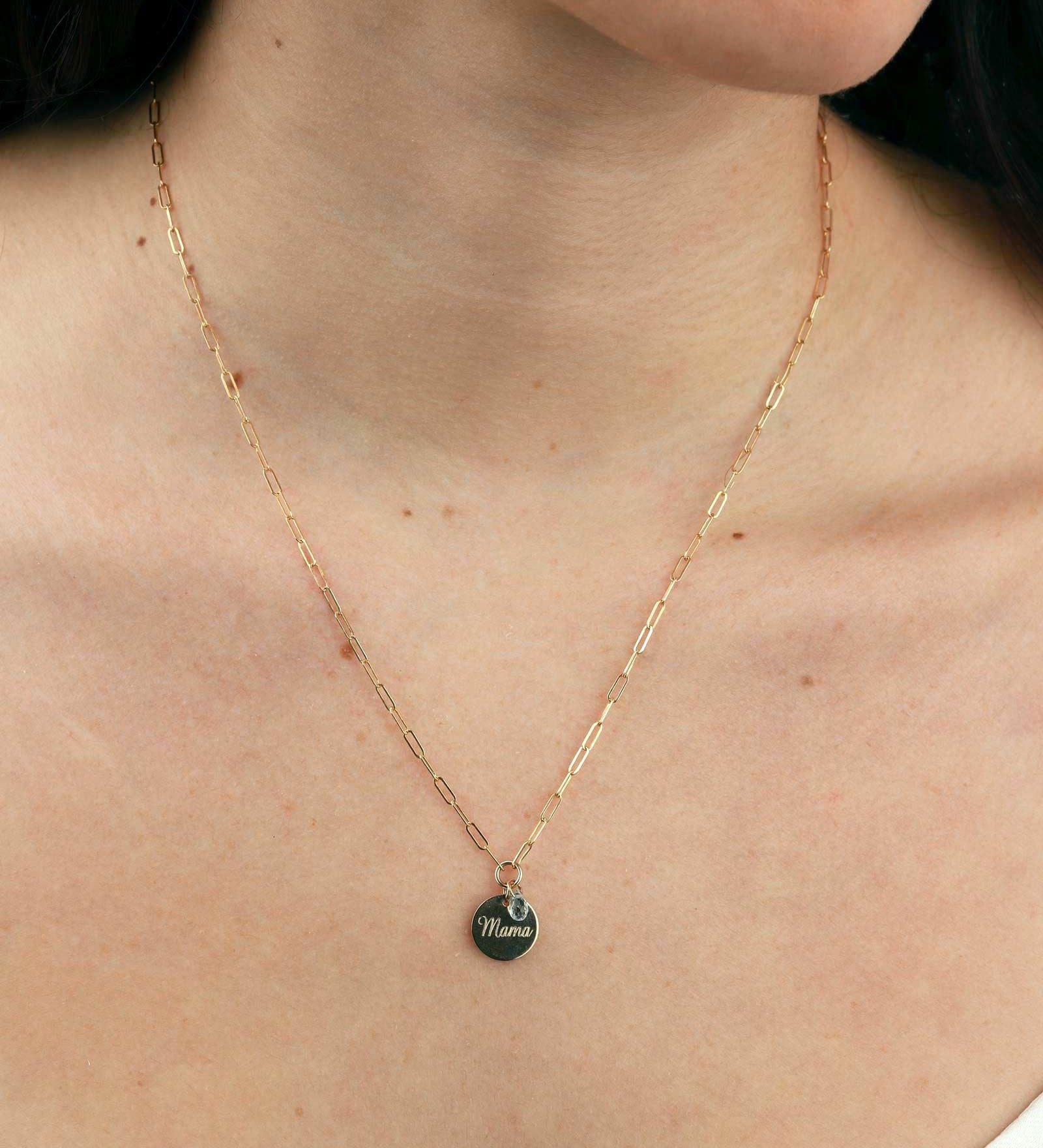 Cause We Care-Paperclip Mama Disc Necklace-Necklaces-14k Gold Filled, Blue Topaz-Blue Ruby Jewellery-Vancouver Canada